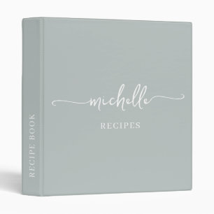 Stylish Sage Green Monogram Cookbook Recipe  Binder