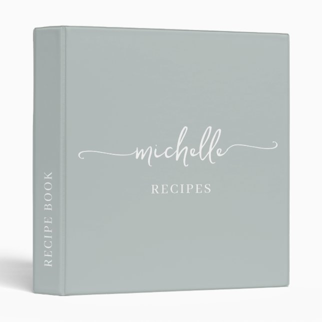 Stylish Sage Green Monogram Cookbook Recipe  Binder (Front/Spine)