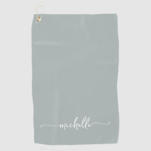 Stylish Sage Green Monogram Name Script Golf Towel