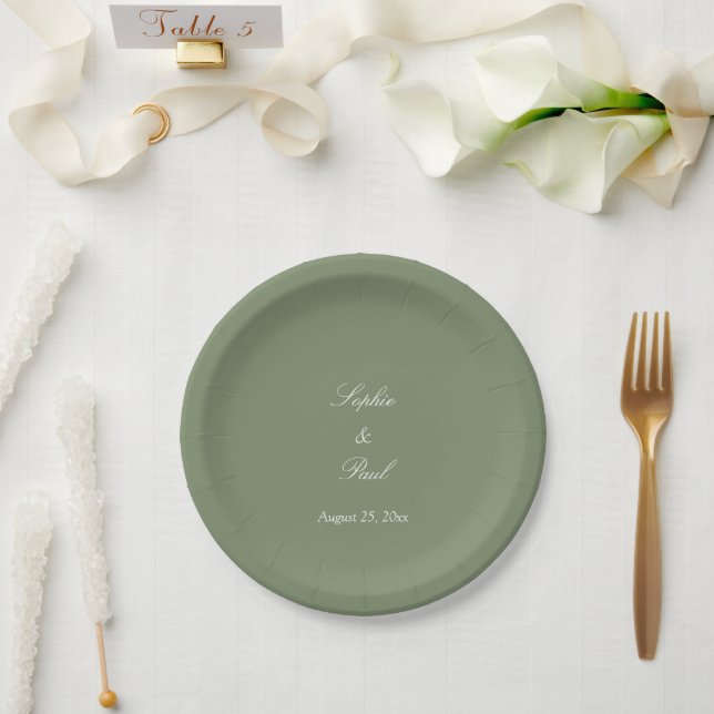 Stylish Sage Green Wedding Paper Plates (Wedding)