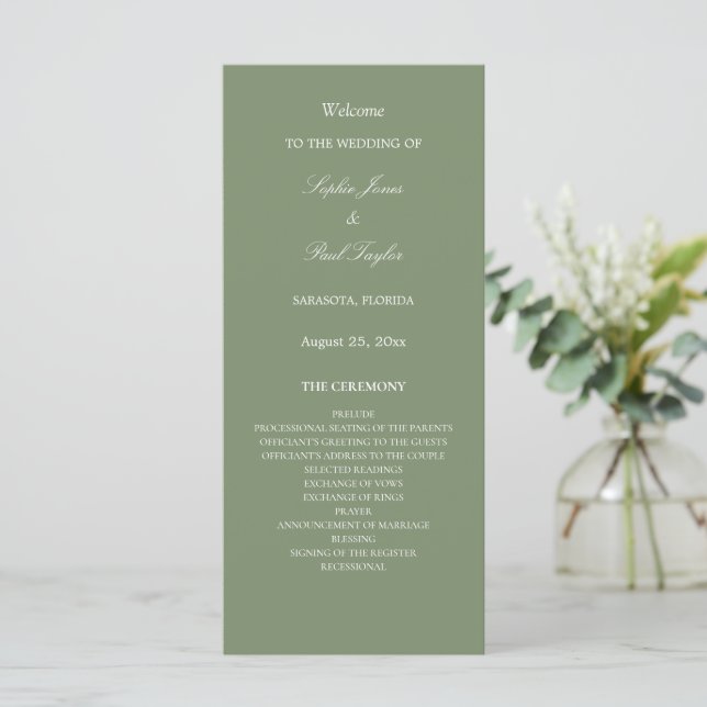Stylish Sage Green Wedding Program (Standing Front)