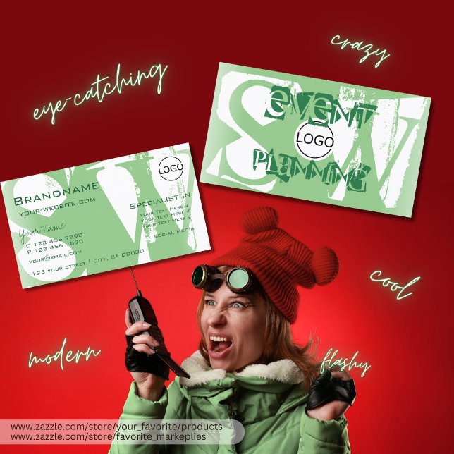 Stylish Sage Green White with Logo and Monogram Business Card (Creator Uploaded)