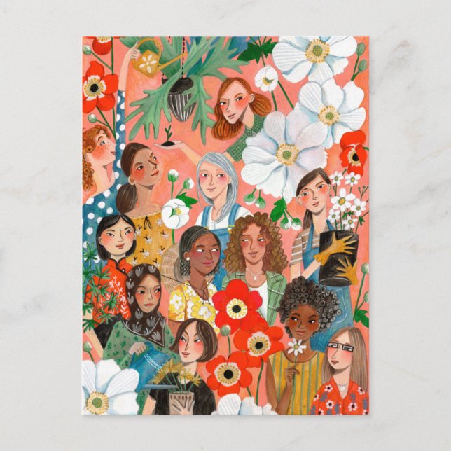Stylish salmon International Women's Day Floral Postcard (Front)