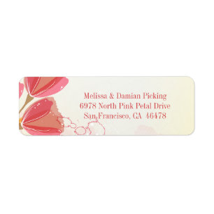 Stylish salmon pink tulips wedding address label