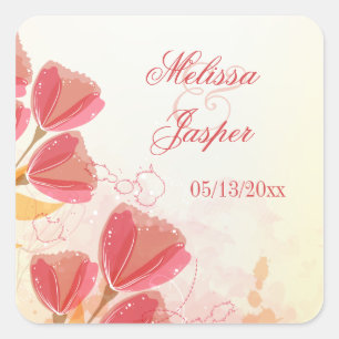 Stylish salmon pink tulips wedding stickers
