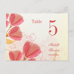 Stylish salmon pink tulips wedding table number postcard