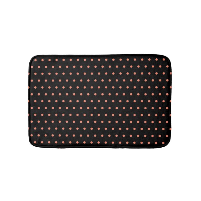 Stylish SALMON Polka Dot Black Bath Mat (Front)