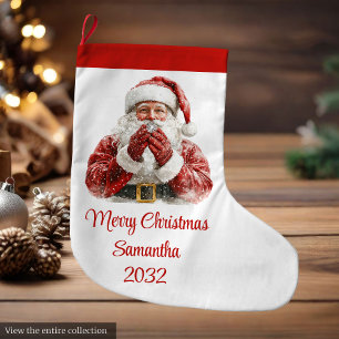 Stylish Santa Claus Rustic Vintage Christmas Stock Large Christmas Stocking