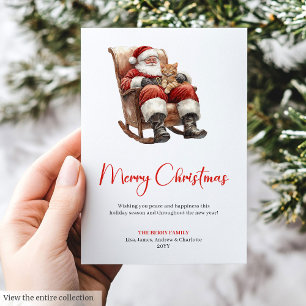 Stylish Santa Claus Watercolor Christmas Greeting Holiday Card