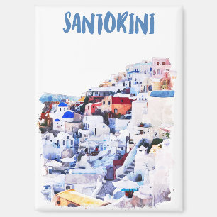 Stylish Santorini Greece Watercolor Painting Magnet