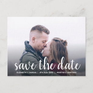 Stylish Save the Date White Custom Photo Overlay Announcement Postcard