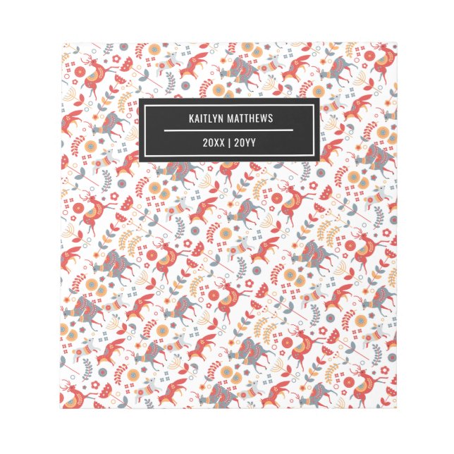 Stylish Scandinavian Animal Pattern Name Notepad (Front)