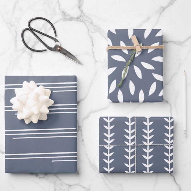 Stylish Scandinavian Nordic Shapes Pattern Blue Wrapping Paper Sheet (Front)