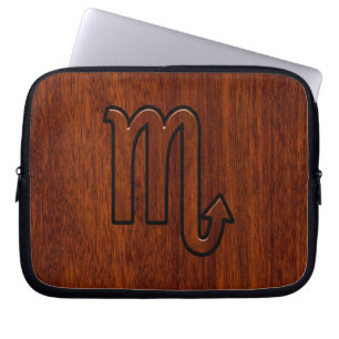 Stylish Scorpio Zodiac Symbol in Mahogany Laptop Sleeve
