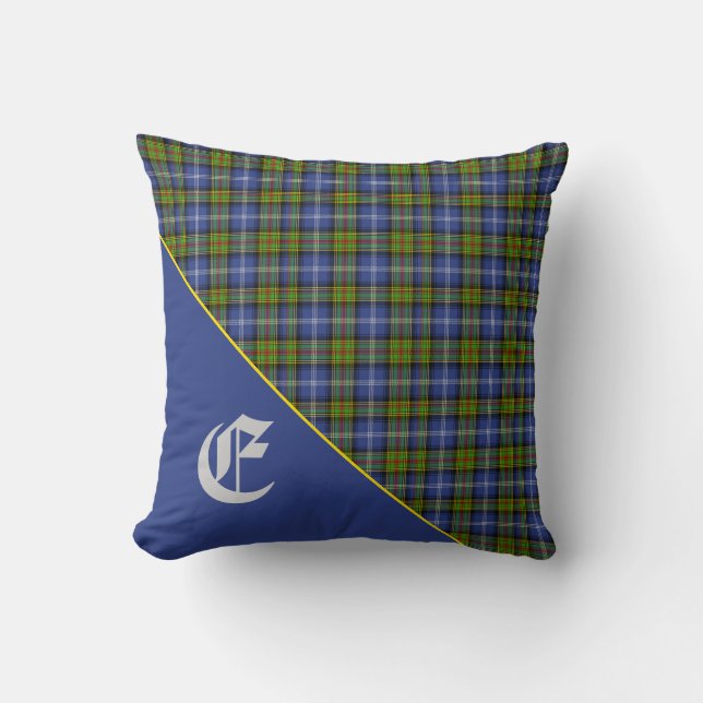 Stylish Scottish Estes Clan Tartan Monogram Throw Pillow (Front)