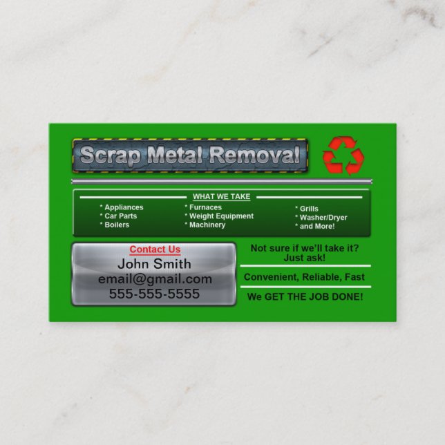 Stylish Scrap Metal Removal Business Card (Front)
