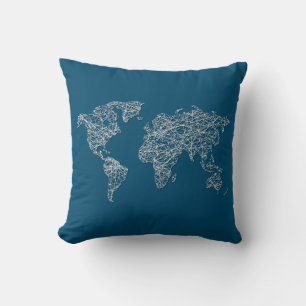 Stylish Scribbled World Map Throw Pillow