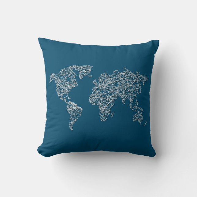 Stylish Scribbled World Map Throw Pillow (Front)