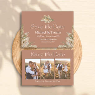 stylish script 3 photos collage brown boho save the date