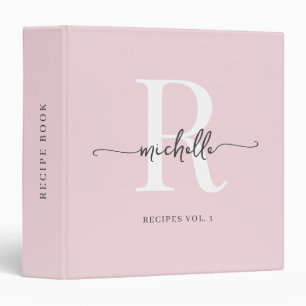 Stylish Script Blush Pink Monogram Cookbook Recipe Binder