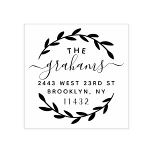 Stylish Script Botanical Family Return Address Rubber Stamp