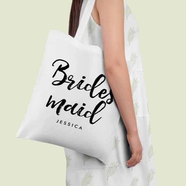 Stylish Script "Bridesmaid" Personalized Tote Bag (Creator Uploaded)