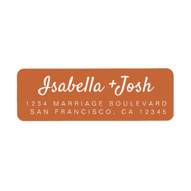 Stylish Script Burnt Orange Wedding Return Address (Front)