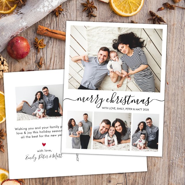 Stylish Script Collage Family Photos Christmas  Postcard (Creator Uploaded)