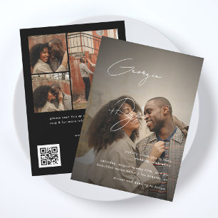 Stylish Script & Dark Fade Photo QR Code Wedding Invitation