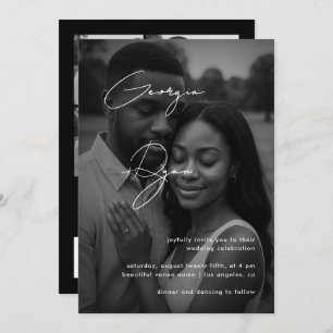 Stylish Script & Dark Faded Photo QR Code Wedding Invitation