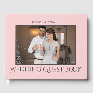 Stylish Script Dark Grey and Gold   Photo Guest Book