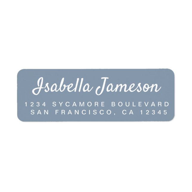 Stylish Script Dusty Blue Return Address (Front)