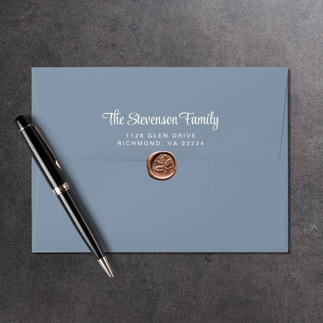 Stylish Script Dusty Blue Return Address Envelope (Creator Uploaded)