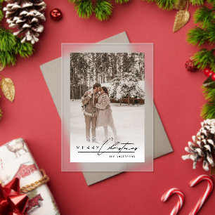 Stylish Script Elegant Photo Merry Christmas Card Acrylic Invitations
