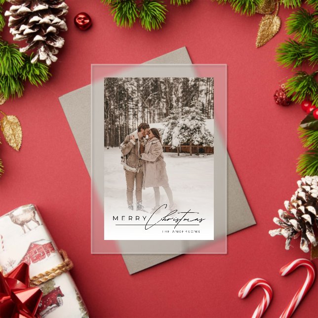 Stylish Script Elegant Photo Merry Christmas Card Acrylic Invitations (Insitu (Holiday))