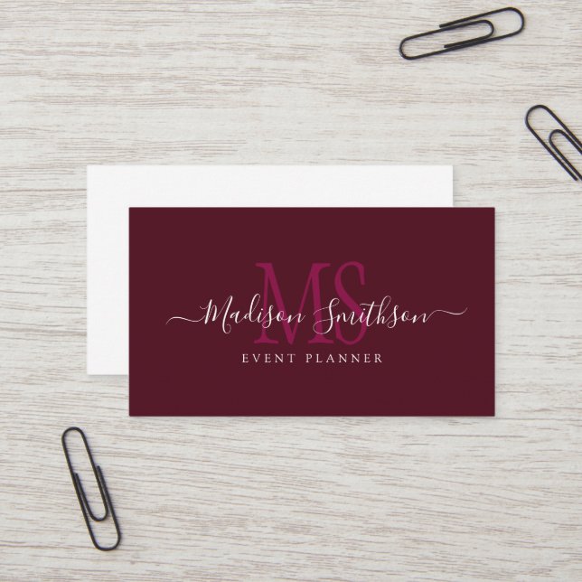 Stylish Script Event Planner  Business Card (Front/Back In Situ)