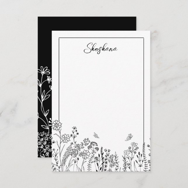 Stylish Script Floral Sketch Note Card (Front/Back)