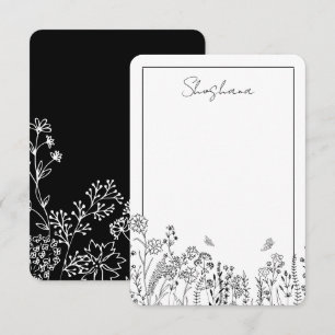 Stylish Script Floral Sketch Thank You Card