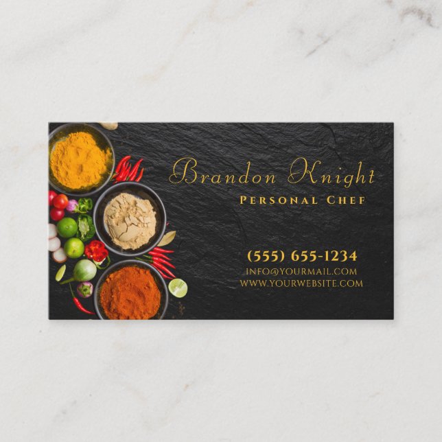 Stylish Script Food Spice Personal Chef Catering Business Card (Front)