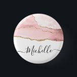 stylish script gold and blush agate personalized  1 inch round button<br><div class="desc">personalized lettering design on a gold and blush agate marble watercolor. The monogram text can be personalized.</div>