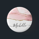 stylish script gold and blush agate personalized 1 inch round button<br><div class="desc">personalized lettering design on a gold and blush agate marble watercolor. The monogram text can be personalized.</div>