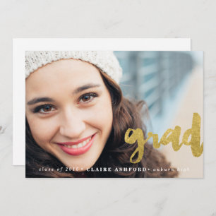 Stylish Script Gold Graduation Photo Invitation