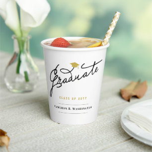Stylish Script Graduate Modern Graduation Party Paper Cups