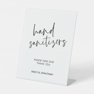 Stylish Script Hand Sanitizer Wedding Pedestal Sign