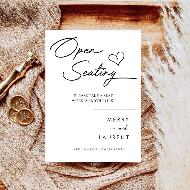 Stylish Script Heart Open Seating Wedding Sign (Creator Uploaded)
