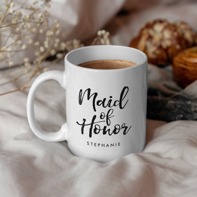Stylish Script "Maid of Honour" Personalized Coffee Mug (Creator Uploaded)