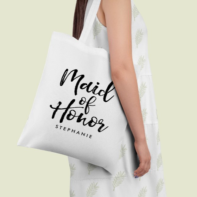 Stylish Script "Maid of Honour" Personalized Tote Bag (Creator Uploaded)