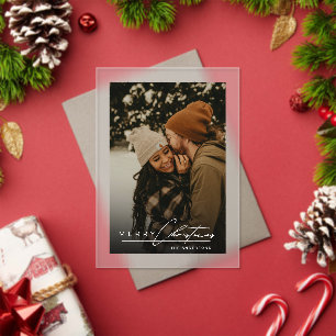 Stylish Script Minimalist 1 Photo Christmas Card Acrylic Invitations