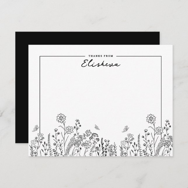Stylish Script Minimalist Floral Sketch  Card (Front/Back)