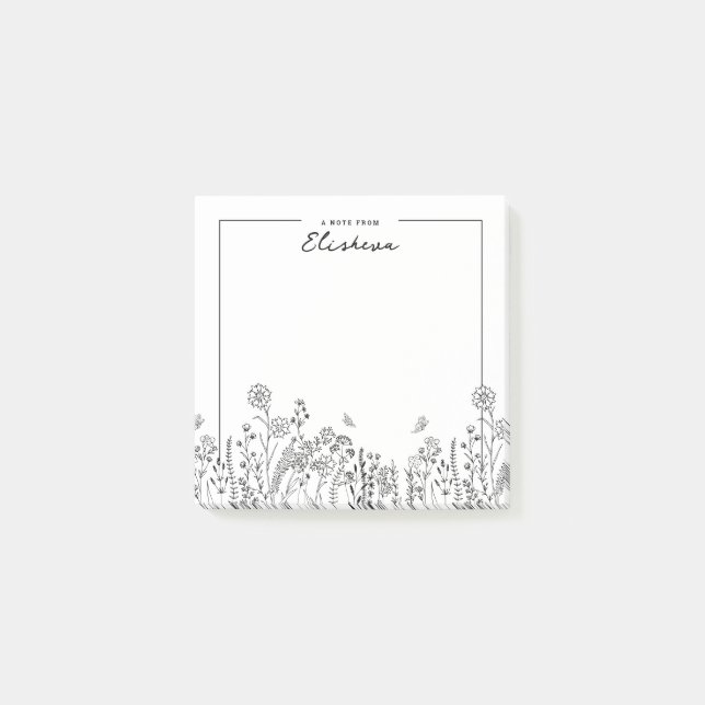 Stylish Script Minimalist Floral Sketch  Post-it Notes (Front)
